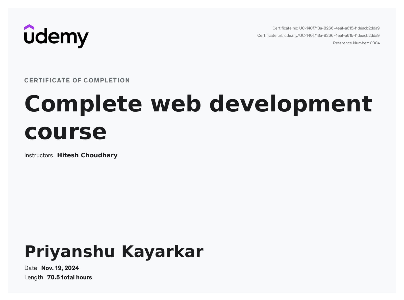 Full Stack Web Development Certificate Image